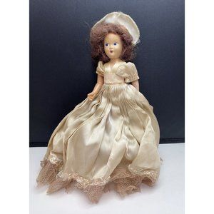 8" 1950s Doll In Beige Satin Victorian dress Red hair